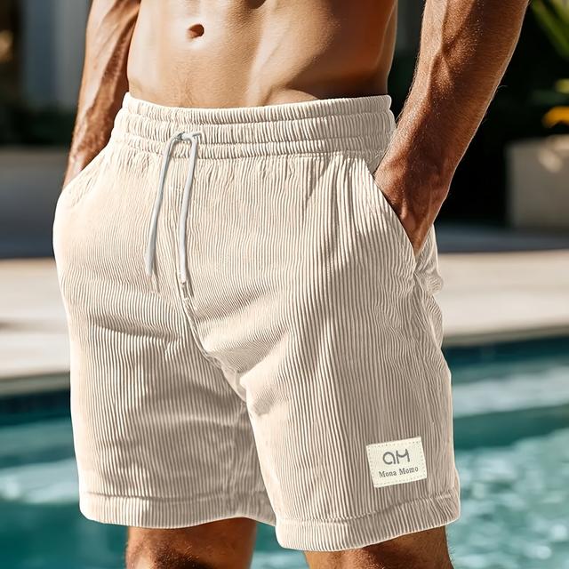 TEMU Men's Casual Athletic Shorts - Light Beige, Drawstring Waist, Pockets, Machine Washable, Beach & Pool Activities, Casual Athletic Wear||polyester Shorts