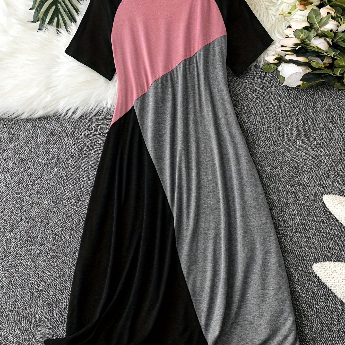 TEMU Talla Grande - Talla Grande - Vestido Casual de Mujer Talla Grande con de Color y Diseño Patchwork