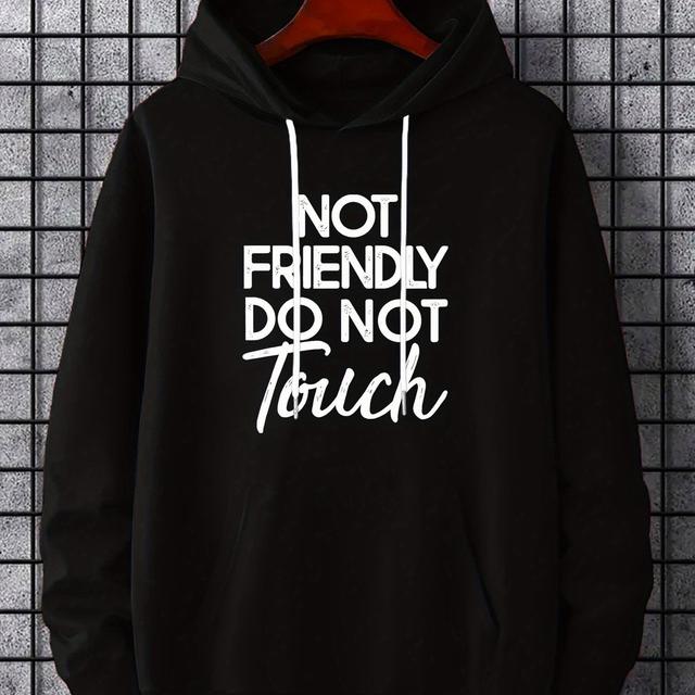 TEMU Men's Not Friendly Do Not Print Hoodie, Casual Long Sleeve Pullover Sports Sweatshirt, Fashionable Hooded Top