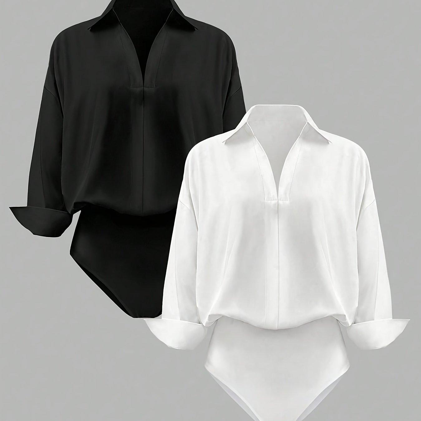 TEMU Plus Size, Plus Size Women' Shoulder Long Sleeve Lapel Collar Casual Jumpsuit, 2pcs Set