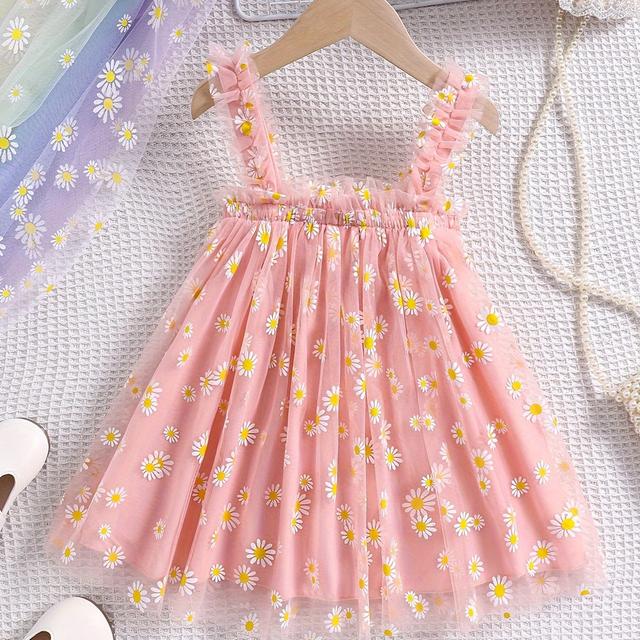 TEMU Sommer-Mesh-Blusenkleid mit Blumenmuster für Mädchen