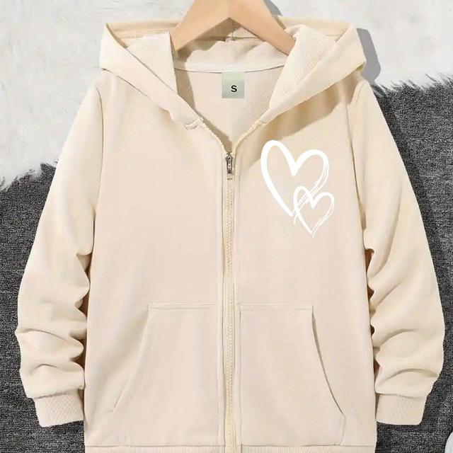 TEMU เสื้อผ้าผู้หญิงลายหัวใจ สไตล์ผ้าใบ ซิปเปอร์ แจ็คเก็ต สเว็ตเตอร์ ผ้าโพลีเอสเตอร์ แขนยาว ปกป้อง ลายเรขาคณิต สไตล์ผ้าใบ