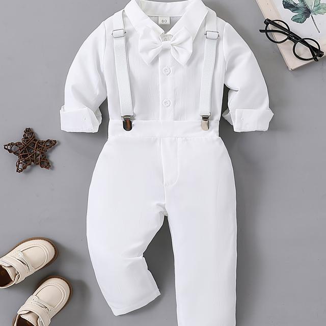 TEMU Zweiteiliges Set für Baby Jungen, bestehend aus Taufoberteil und Hosen mit Hosenträgern