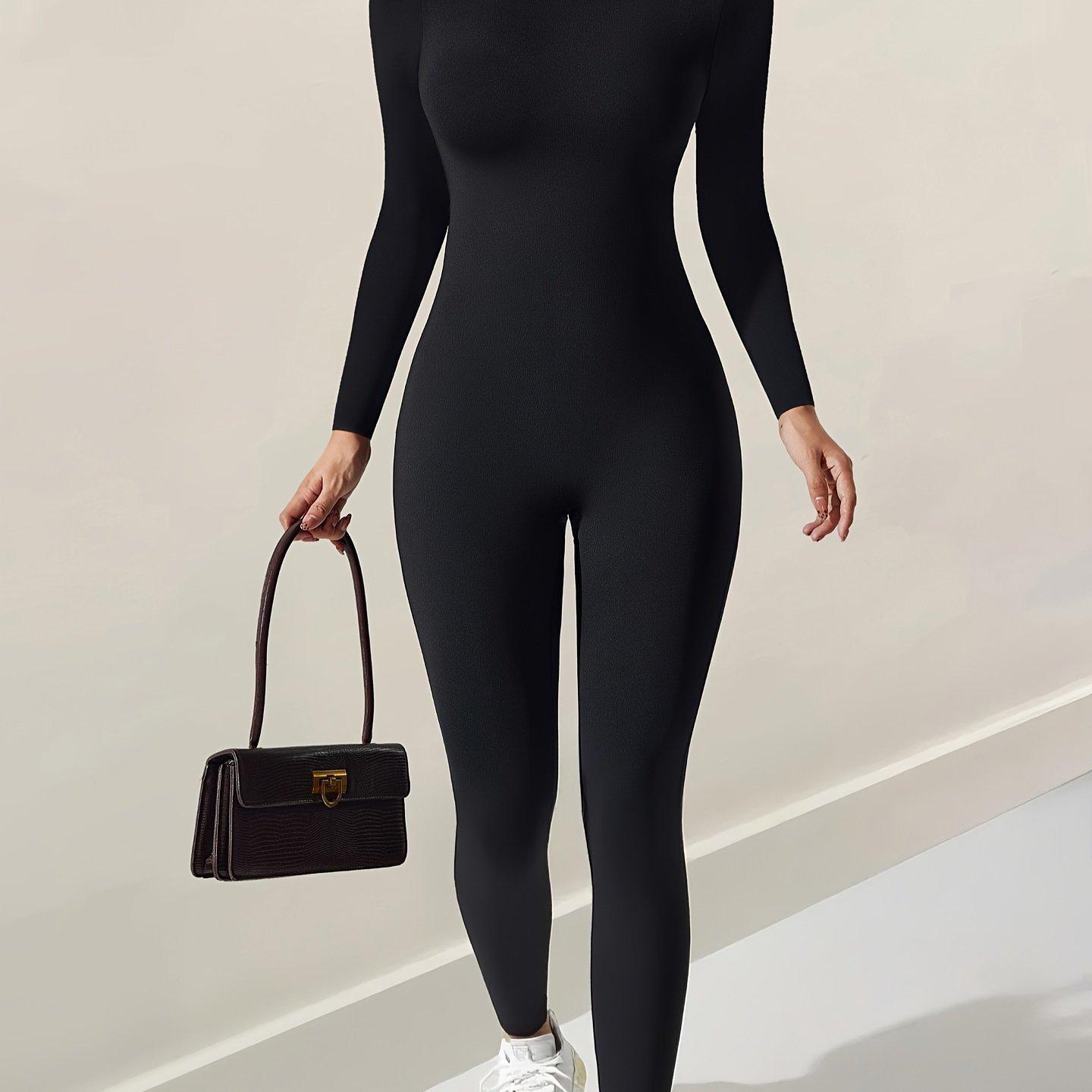 TEMU Women's Long Sleeve Jumpsuit, Slim Fit High Waist Butt Lifting Zipper Back Sports Casual Jumpsuit