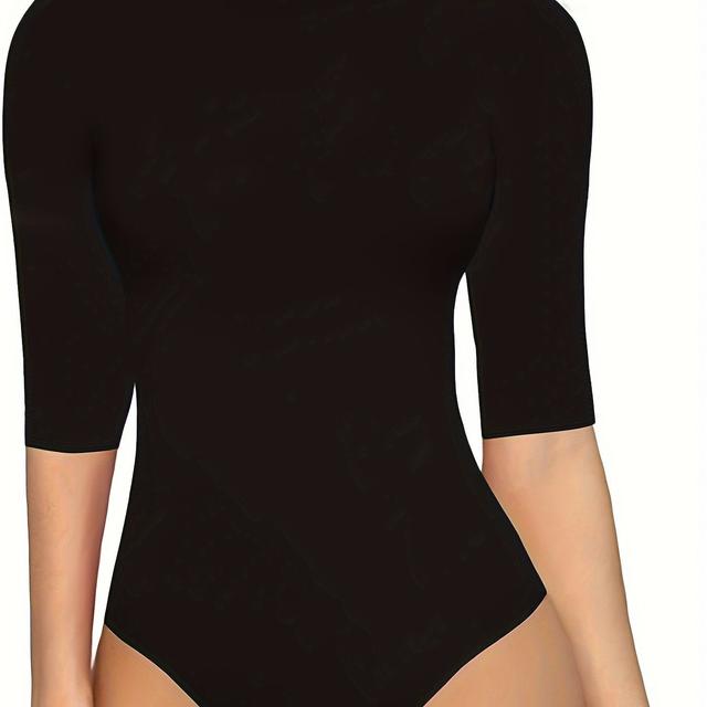 TEMU Women's Body Suit With Half-high Collar And Medium Sleeves, Body-fitting , Elastic And Soft Body Suit And Pants