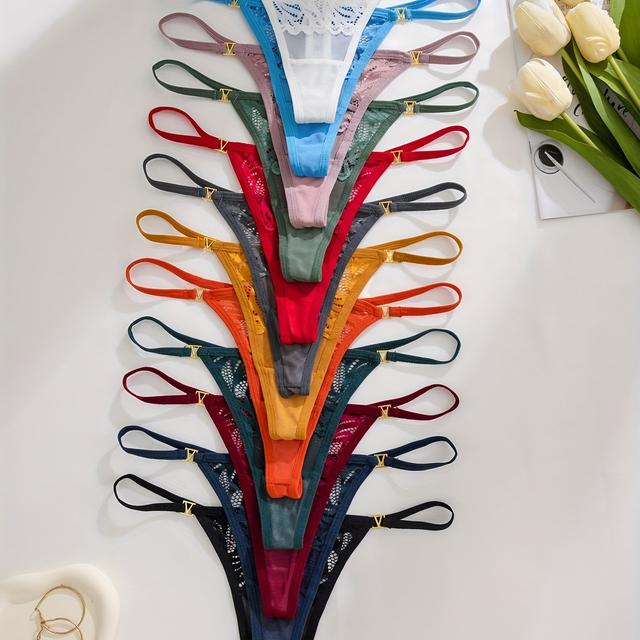 TEMU 12pcs Lace Ultra-thin Sheer Breathable Thong Panties For Women