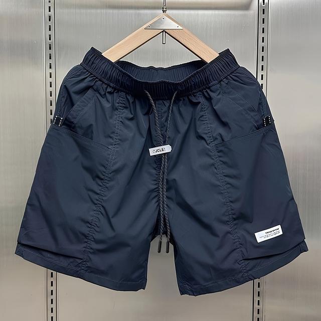 TEMU メンズレトロワークウェアショーツ - 軽量・通気性抜群のゆったりフィットマルチポケットカジュアル夏用ショートパンツ、洗濯機対応素材、アウトドア＆日常着に最適（ブラック＆ブルー）、耐久性抜群