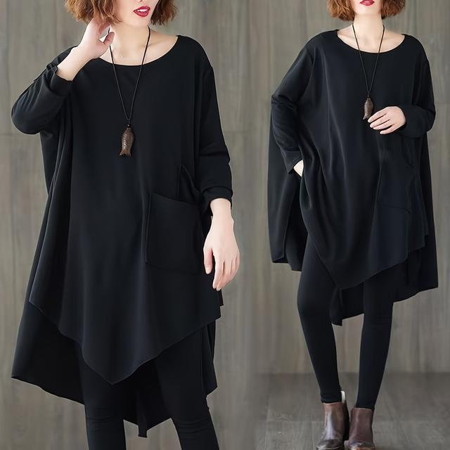 TEMU プラスサイズ、プラスサイズオーバーサイズブラウス - 韓国風アヘムマキシ、春/秋用ルーズフィットチュニックシャツ、用スリーブ(洗濯機可)