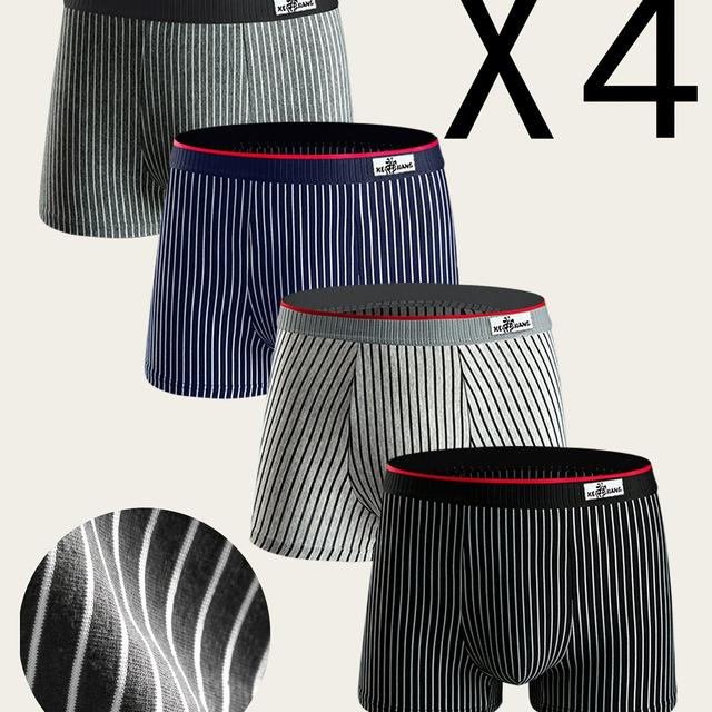 TEMU 4-pack Men's Cotton Boxer Briefs, Striped Stretch Underwear