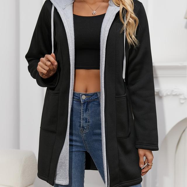 TEMU Women's Hooded Casual Elegant Jacket, Ladies' Cardigan Outerwear For Autumn And Winter