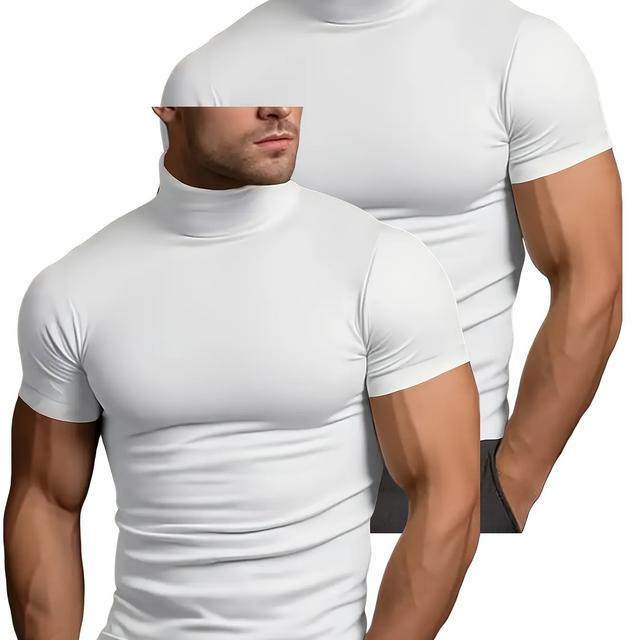 TEMU 2 Camisetas de Manga Corta para Hombre, Cuello , Color Sólido y Elásticas