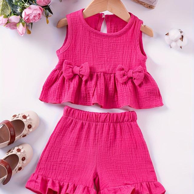 TEMU Baby Mädchen Schleifen Ärmelloses Top Shorts Zweiteiler Set XS46, für Draußen