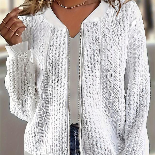 TEMU Textured Zip Up , Casual Solid Long Sleeve Outerwear, Women's Clothing