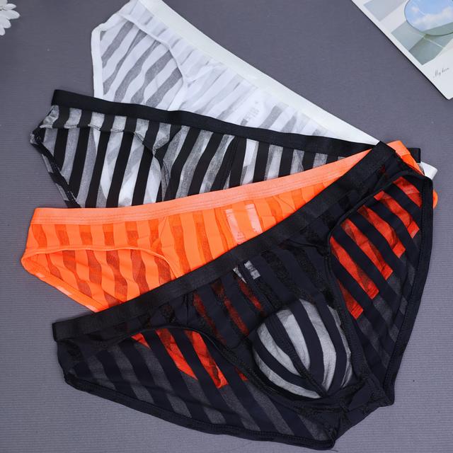 TEMU 4pcs Striped Semi-sheer Breathable Men's Low-rise Brief