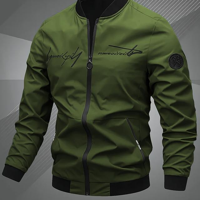 TEMU Men's Lightweight Windbreaker Jacket - Casual Trendy Style With Zipper Closure, Stand Collar, And Side Pockets - Polyester, Non-stretch Fabric For Spring & Fall