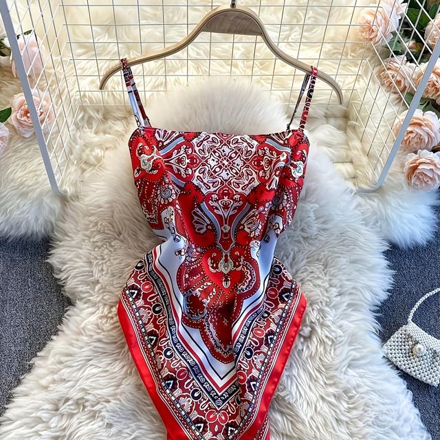 TEMU بلوزة نسائية مثيرة بتصميم مفتوح من الخلف وطباعة بايسلي - أحزمة سباغيتي قابلة للربط، خفيفة الوزن وقابلة للغسيل الآلي، مناسبة لكل والمناسبات الرسمية والعادية، تصميم أنيق متعدد الاستخدامات