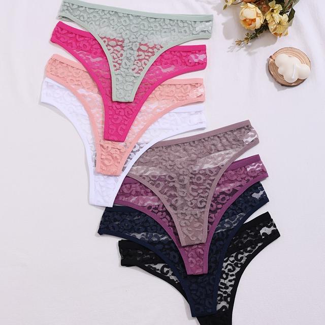 TEMU Set Of 8 Sexy Lace Women's Panties, Mid-rise, Transparent , Lingerie, Breathable Underwear