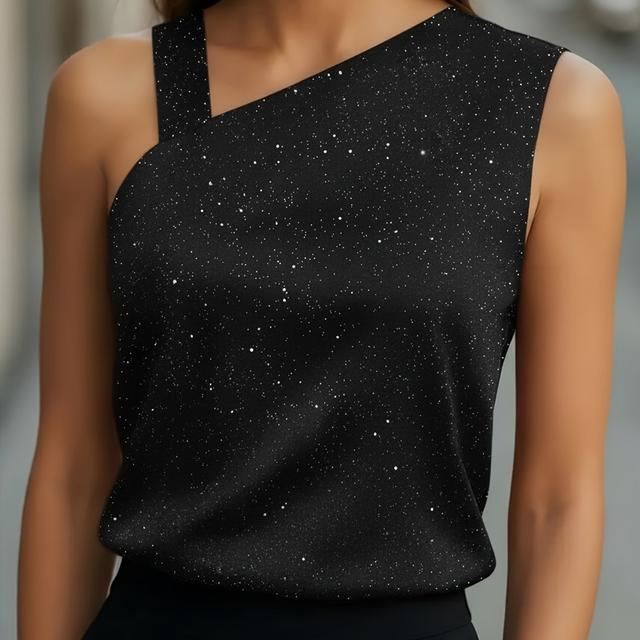 TEMU Women's Black Tank Top, Casual Vest With , Stylish Women's Top, Holiday Party Evening Camisole