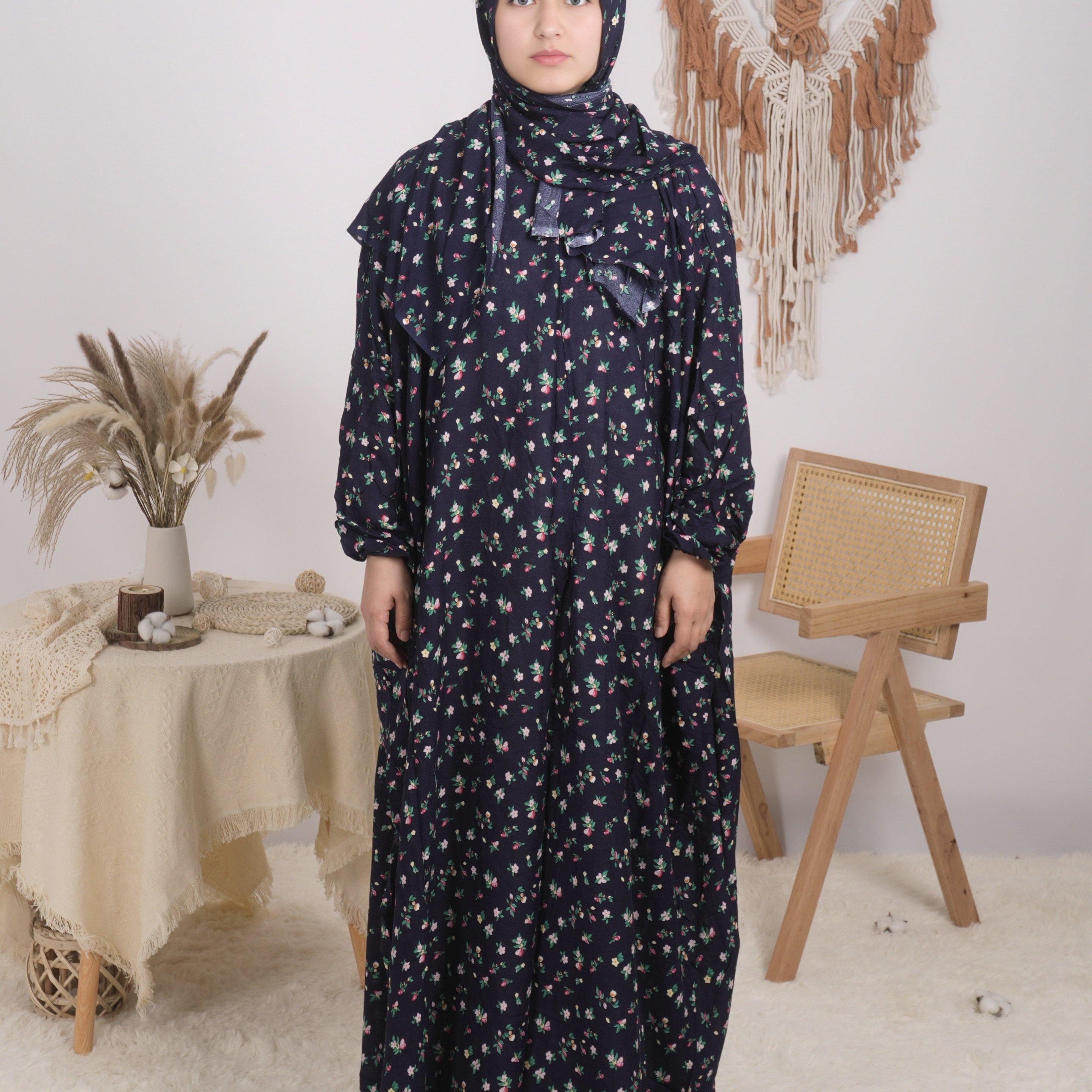 TEMU Plus Size - Plus Size - Elegant Floral Print Dress For Women, Long Kaftan Abaya With Small Floral Patterns