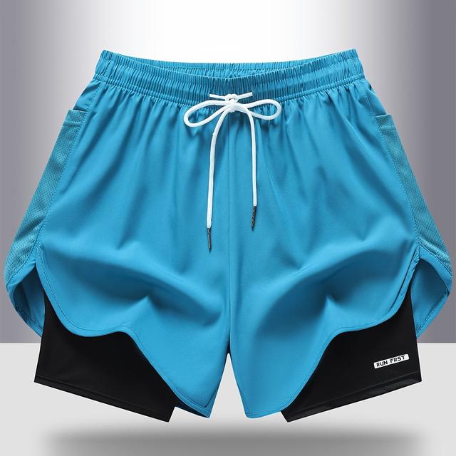 TEMU กางเกงขาสั้นสำหรับผู้หญิงฤดูร้อน 1 คู่ - สีเขียวมิ้นต์เบา พร้อมแผ่นสีดำ, เอวยืดหยุ่น, กระเป๋า และโลโก้ 'วิ่งเร็วที่สุด' - เหมาะสำหรับวิ่งและใส่เป็นประจำ