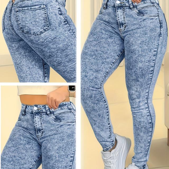 TEMU Damen Plus Size 2026 Slim-Fit Jeans, Klassische Tapered Hellblaue Jeans, Vielseitige Bequeme Freizeithosen, Stil Outfit, für Dates, Weiche Leichte Beige-Freundliche Hosen für Alle Jahreszeiten
