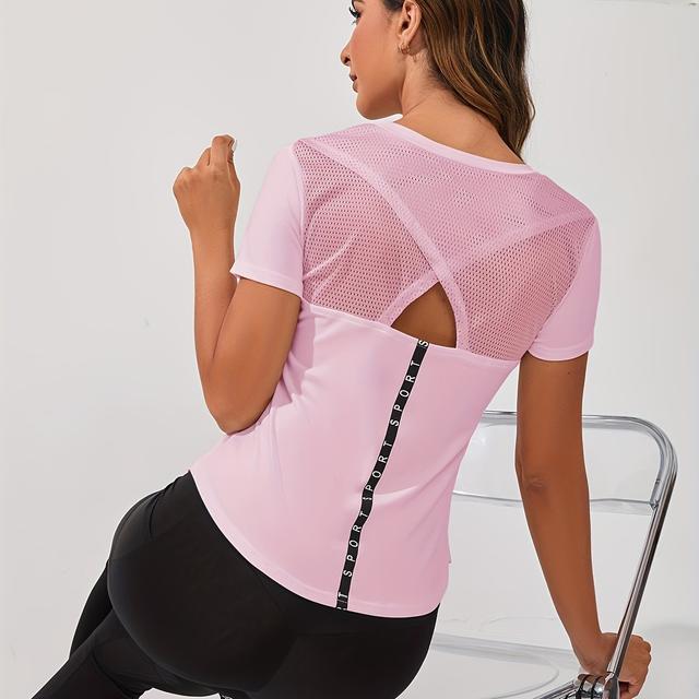 TEMU Prodyšné síťované tričko s potiskem - Pohodlné sportovní triko, evropský a americký styl