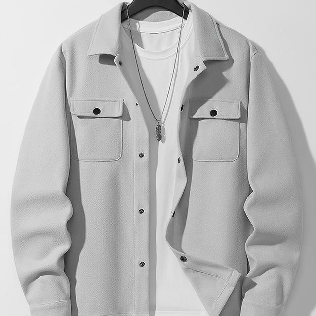 TEMU Men' Color Tweed Jacket, Mature Style, Snap Closure, Regular Fit, Polyester Lining, Woven Fabric, 485g/m², Fall/winter Lapel Collar With Pockets