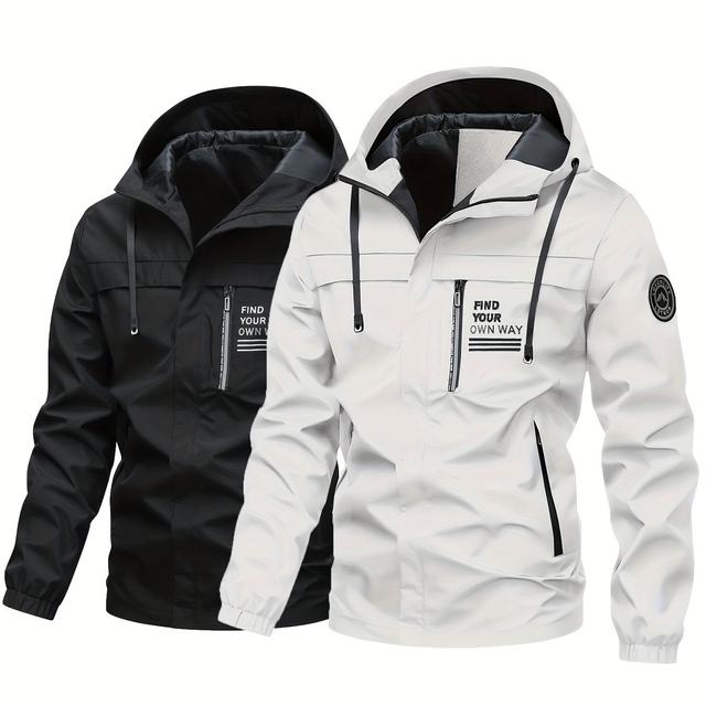 TEMU Ensemble de veste à capuche décontractée pour homme - Noir et , poches zippées, doublure en polyester, coupe , veste décontractée | Veste à capuche | Veste zippée