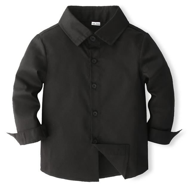 TEMU Jungen Klassisches Schwarzes Langarmhemd für Frühling/Herbst - Polyester, Nicht Dehnbarer Stoff, Maschinenwaschbar