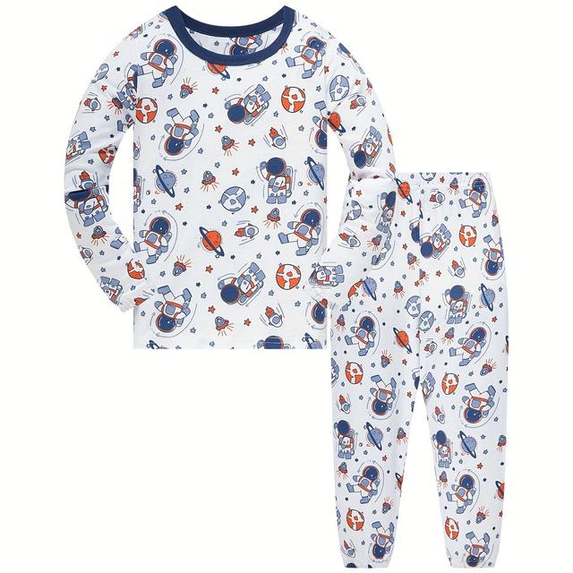 TEMU 's Boys' Clothing 1-8 Years Old Clothes Long Sleeve Pants Air Conditioning Suit Spring/summer/autumn Cute Astronaut Random Print Pattern Comfortable Casual Pajama Set