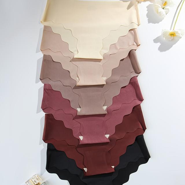 TEMU 6er-Pack Elegante Hipster-Slips aus Polyester für Damen - Einfarbig, Fächerförmig, Nahtloser Strickstoff, Bequem und Stilvoll