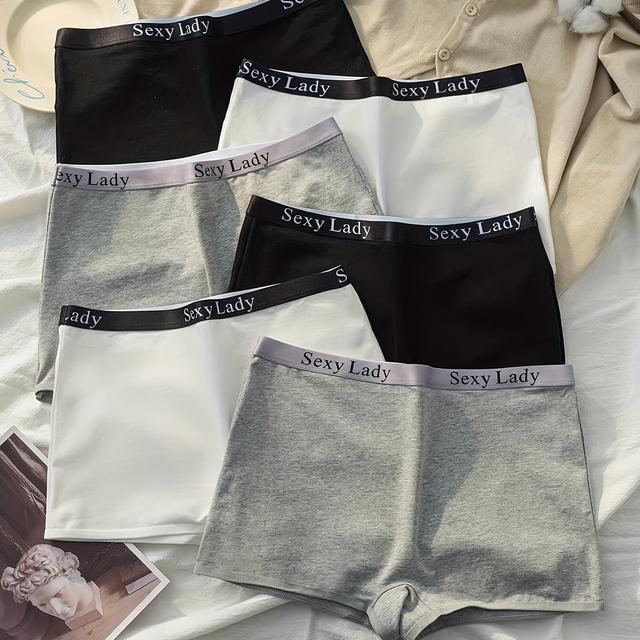 TEMU Lot de 6 culottes pour femmes, couleurs assorties, sous-vêtements de pureté, automne-hiver avec ceinture en anglais, ' Boxer Shorts'