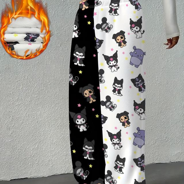 TEMU The Lomi Wide-leg Pants For Autumn And Winter Feature An In Black And White. Have A Loose Fit, Perfect For Casual , And Are Cute Cartoon Loungewear That Worn Outside. Item Number: Dd-kz-428.