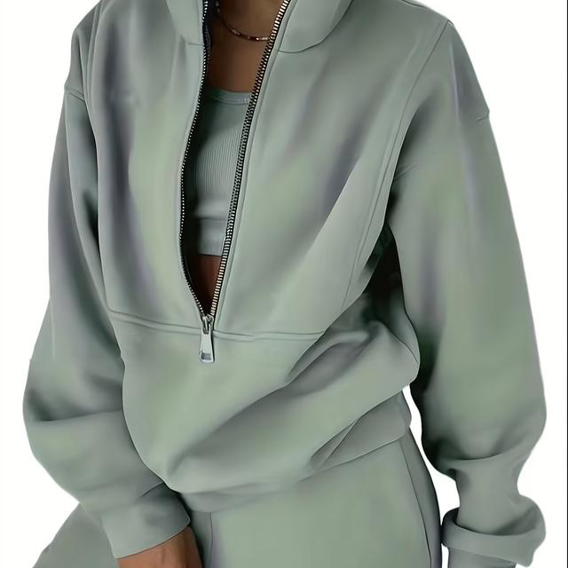 TEMU Traje Sexy de Moda para Mujeres del Medio y , Conjunto Casual Elegante de Dos Piezas con Cuello Semi-Abierto y Forro Polar en con Cintura Elástica