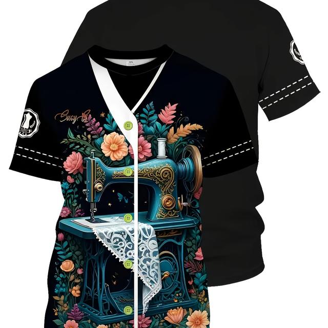 TEMU Name/text/team T-shirts - Ized 3d Printed With Sewing Machine Throat - Full-body Print Comfortable Polyester Fabric Suitable For Sewing Enthusiasts, Designers, Team Uniforms
