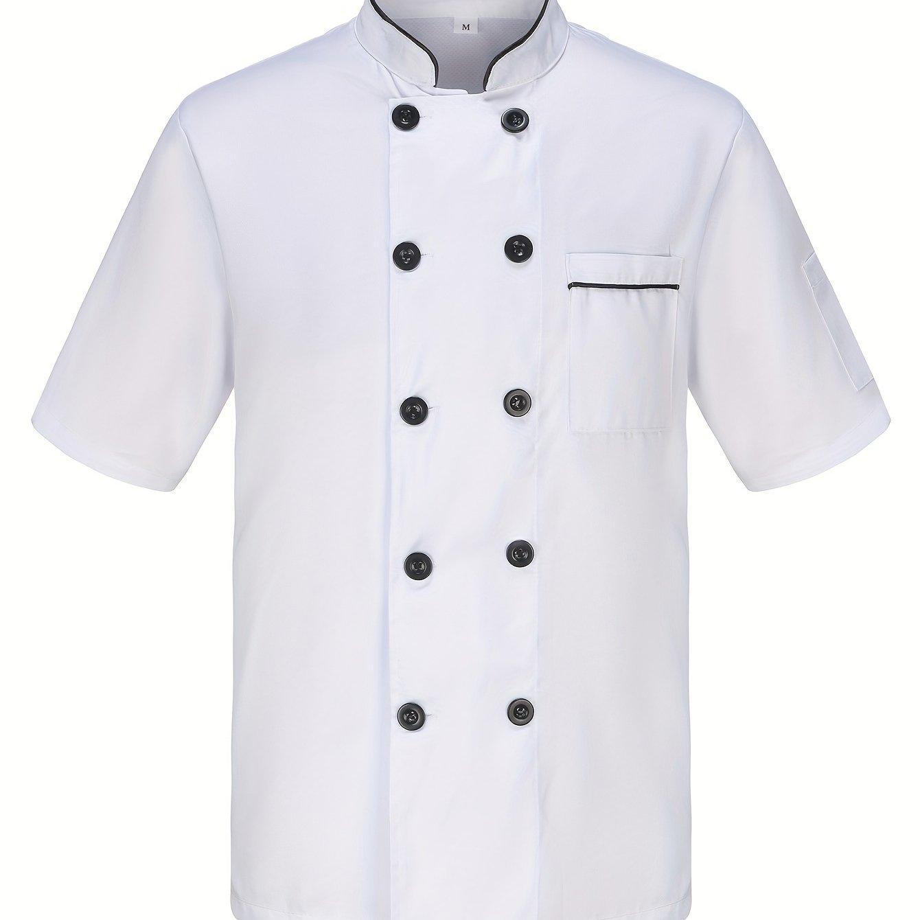TEMU Uniforme de Chef de Manga Corta para Hombre con Cuello Mao, Diseño Cruzado, Ligero y Transpirable para Verano, Adecuado para Hoteles, Restaurantes, Cocinas y Personal de Panadería