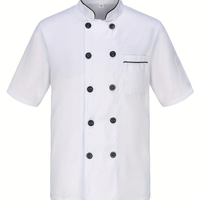 TEMU Uniforme de Chef de Manga Corta para Hombre con Cuello Mao, Diseño Cruzado, Ligero y Transpirable para Verano, Adecuado para Hoteles, Restaurantes, Cocinas y Personal de Panadería