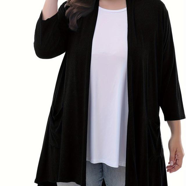 TEMU Plus Size - Plus Size - Directional Style Women's Long Sleeve Lightweight Front Cardigan With Pockets