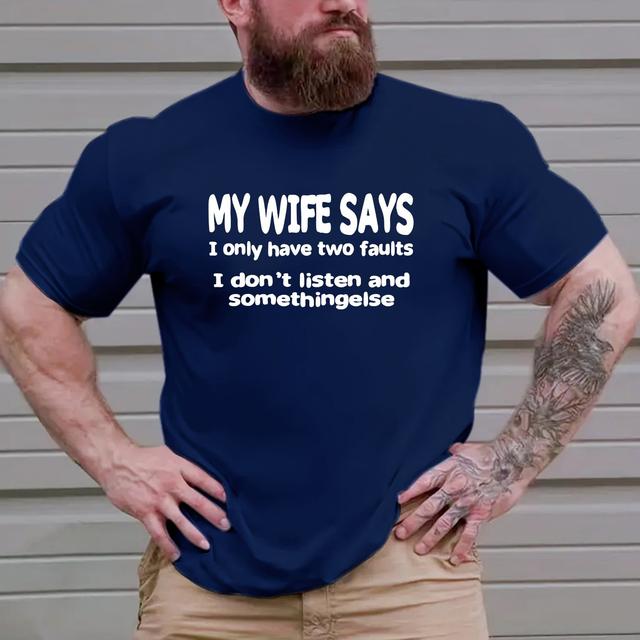 TEMU Plus Size Men's "my Wife Says" T-shirt, Summer Casual Fashion Short Sleeve Tees, Clothing For Males