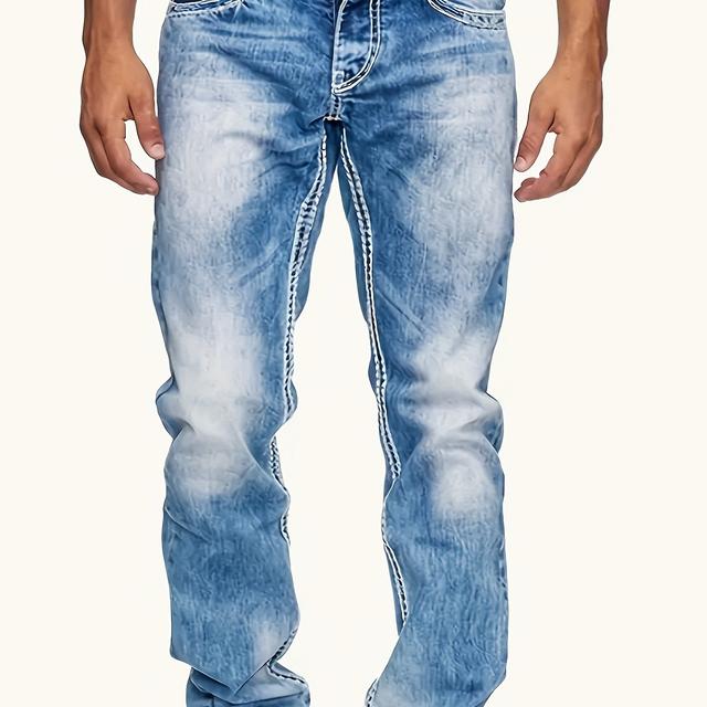 TEMU Jeans de mezclilla de talla grande para hombres con hilo y elasticidad para un uso casual a , TALLA GRANDE