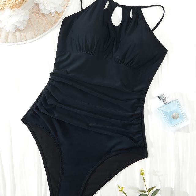 TEMU Nuevos trajes de baño ajustados y elegantes con cuello descubierto y tirantes , de color sólido y plisado.