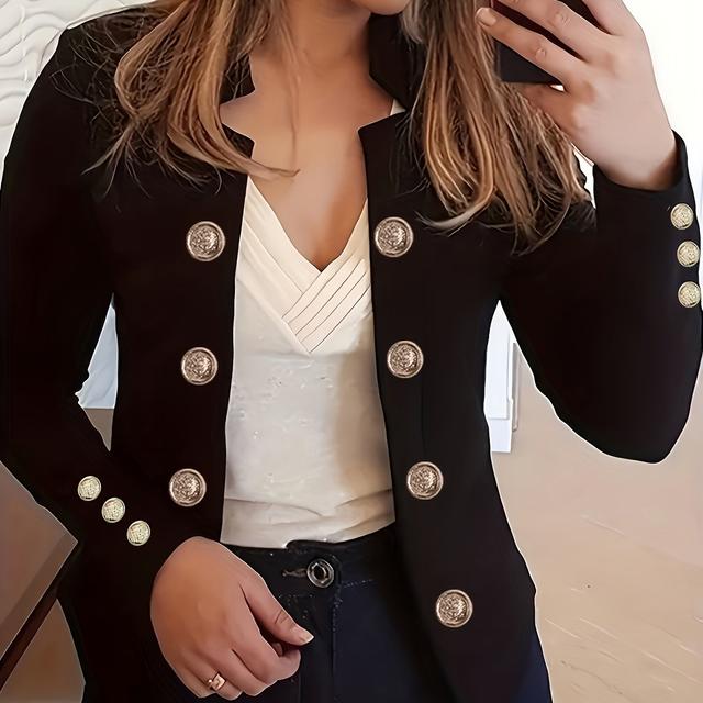 TEMU Women's Elegant White Double-breasted Blazer With Golden Buttons - Long Sleeve, Button-up Cardigan Jacket For , Casual To Formal Wear, Casual Wear Jacket | Doublebreasted Jacket | Fit Jacket