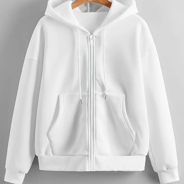 TEMU Sweat à capuche d'hiver en pour femme, veste décontractée de couleur unie avec poches, polyester, manches longues, tissu tricoté, mode toutes