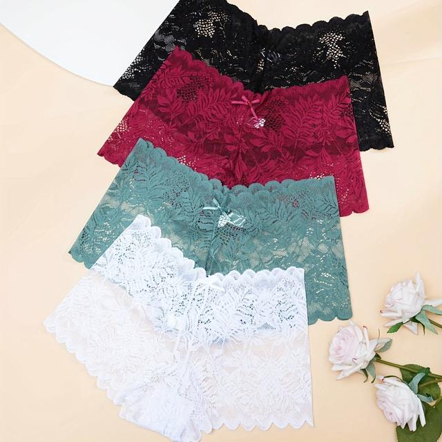 TEMU 4 pièces Culottes Femme Sexy en Dentelle à Motif Feuille et Nœud, Respirantes pour Soirée, Vacances &