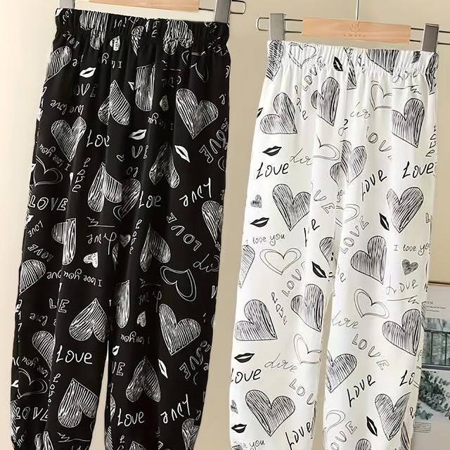 TEMU 2pcs Pantalons d'Été Mince et pour Filles - Anti-Moustiques, Pantalons de Plage en Polyester Respirant avec Imprimés & , Taille Élastique, pour Jeunes, Parfaits pour l'Extérieur