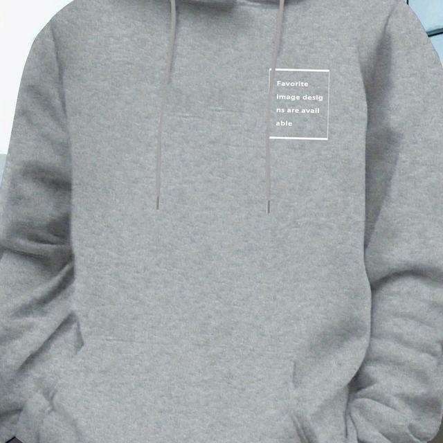 TEMU Customizable Men's Hooded Sweatshirt With Front Pocket & Drawstring Hood - Breathable Streetwear Pullover, Regular Fit Long Sleeve Casual Sweatshirt For Team Uniforms, Wear