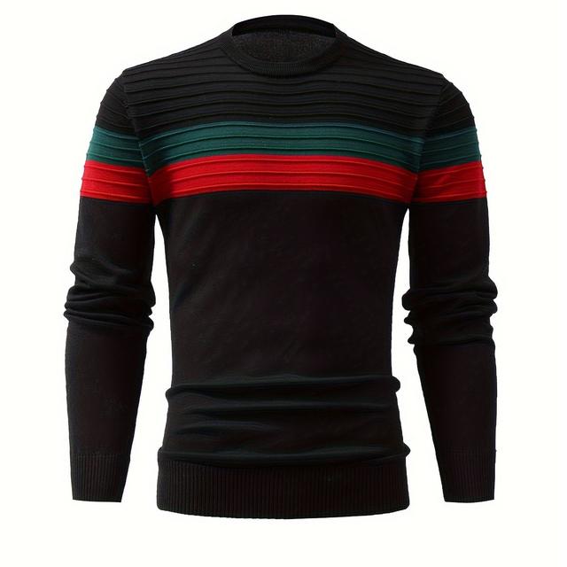 TEMU Cooler Strickpullover Für Herren, Lässiger Retro-Streifenpullover Für Herren, Strickpullover, Streetwear Für Den Winter Und Herbst, Als Geschenk