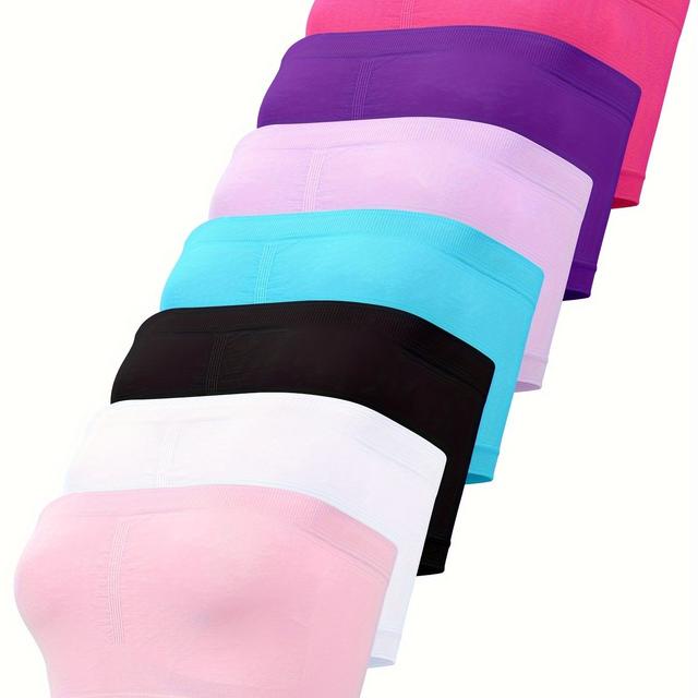 TEMU 7-pack Women' Bandeau Tube Top Bra, High Elasticity, No-pad, Strapless, Breathable, Anti-lighting Wrap Chest Underwear, Assorted Colors,