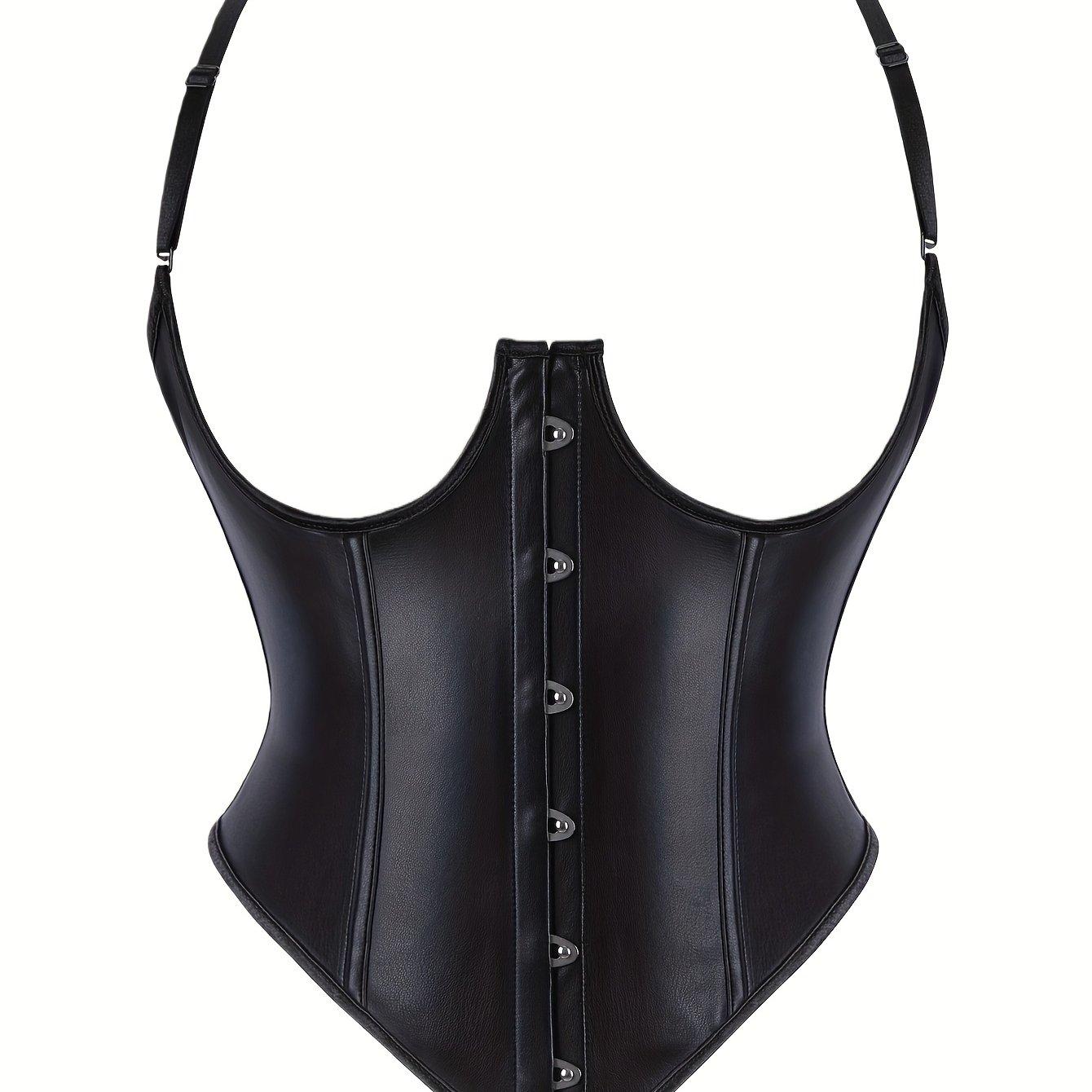 TEMU Women's Sexy Underbust Corset, Polyester & Polyamide Knit Fabric, Solid Color With Contrast Faux Fur Detail, Adult Body Shaper And Tummy Control Innerwear