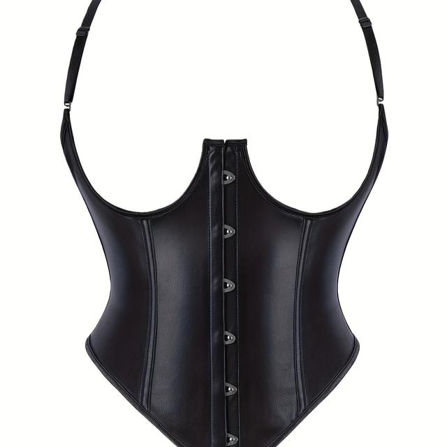 TEMU Kvinnors sexiga underbustkors, polyester- och polyamidstickad tyg, enfärgad med kontrastfuskpälsdetalj, vuxen kroppsshape och magkontroll innerkläder